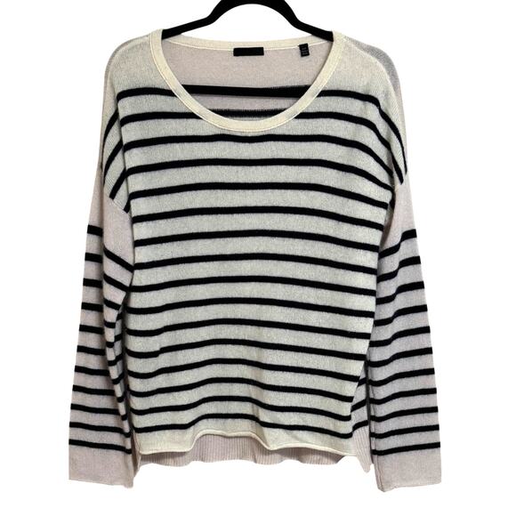 ATM Anthony Thomas Melillo Cashmere Striped Sweater White Blue Size S - Picture 1 of 6
